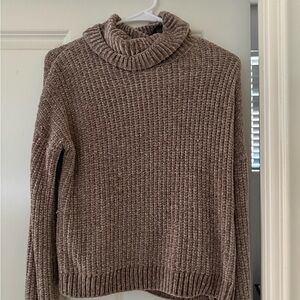 Pink Rose Textured Brown Turtleneck Sweater